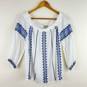 NWT Lucky Brand Embroidered Brushed Cotton Blouse S